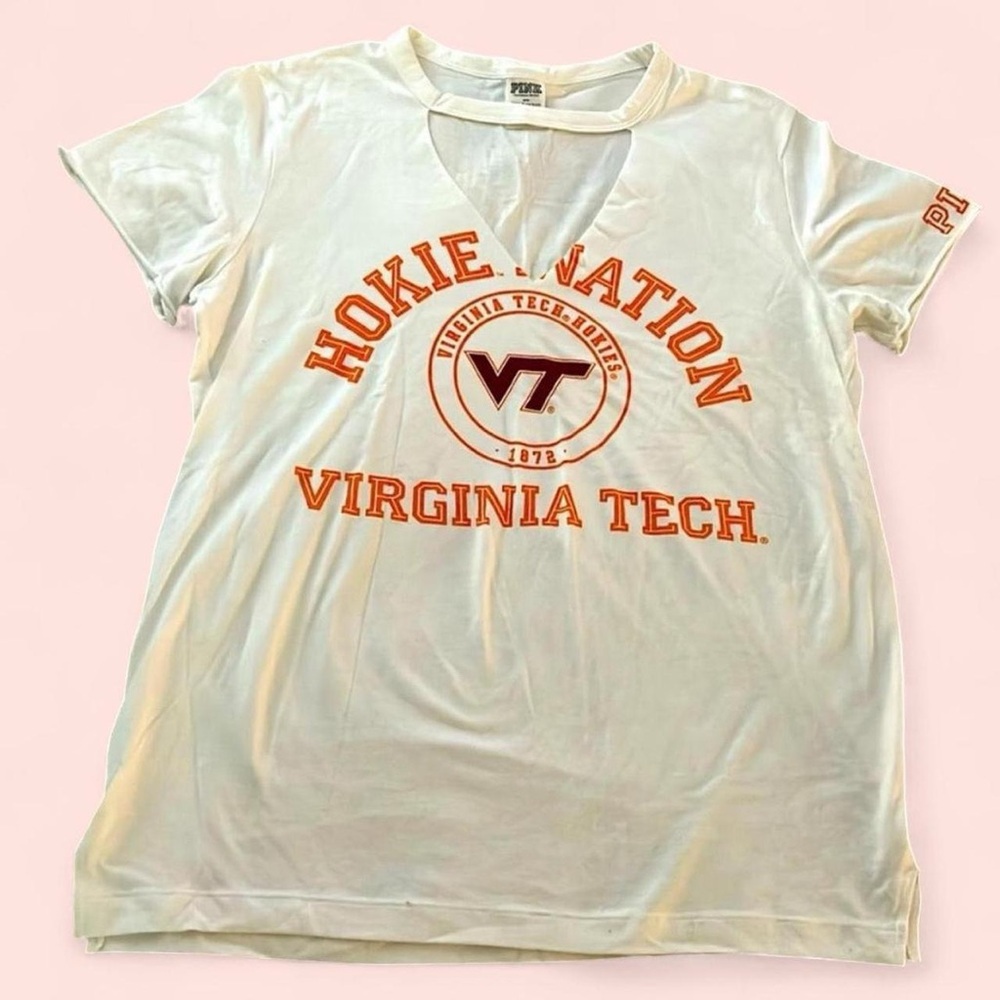 PINK Victoria's Secret Virginia Tech White Graphic V-Neck Tee